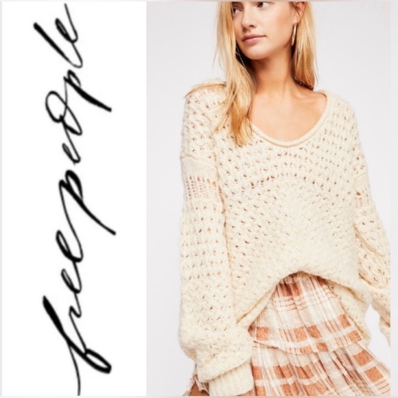 Free People Women's Cozy Camden Pullover, Vanilla Icecream, Off White, L At Women's Clothing Store